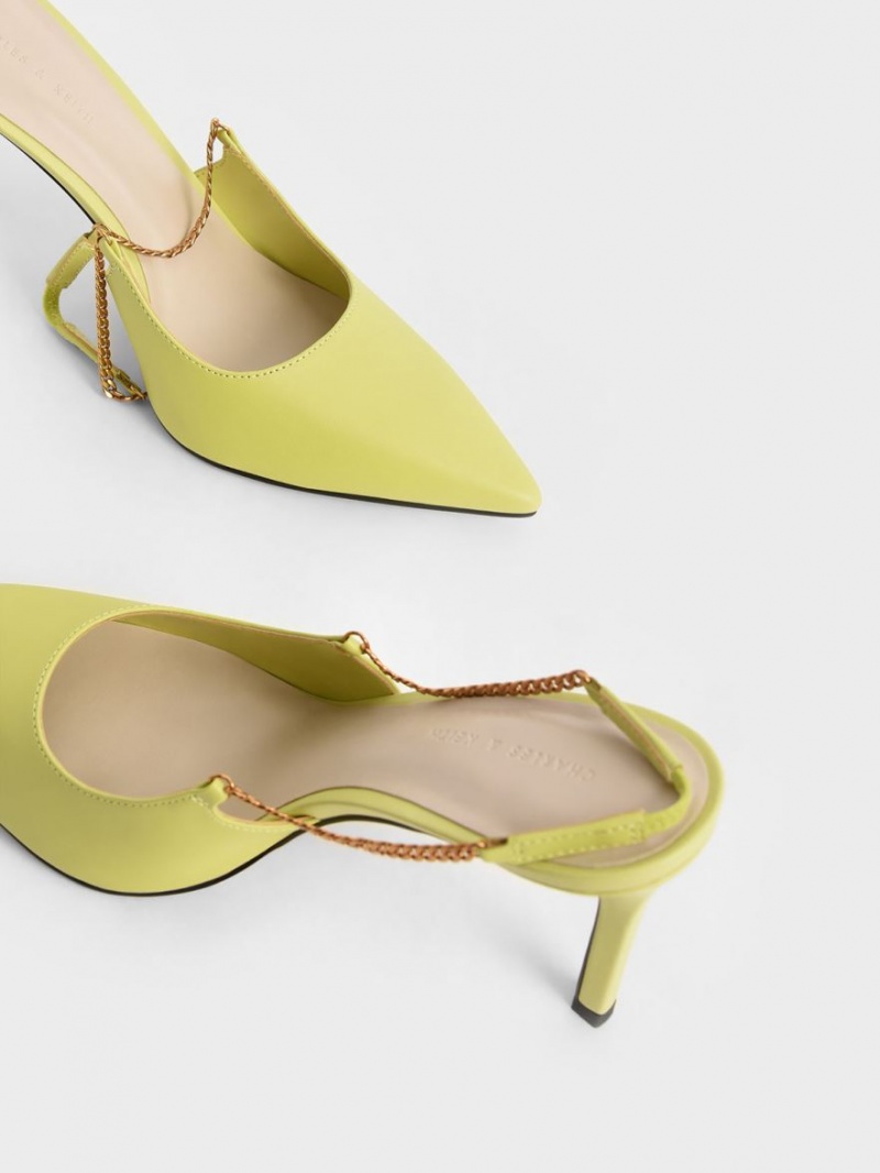 Pumps Charles & Keith Chain-Link Slingback Stiletto Verzi Deschis | 908DROIXB