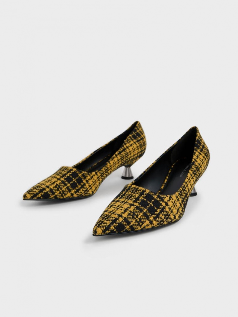Pumps Charles & Keith Checkered Spool Heel Galbeni | 503OPUYVE