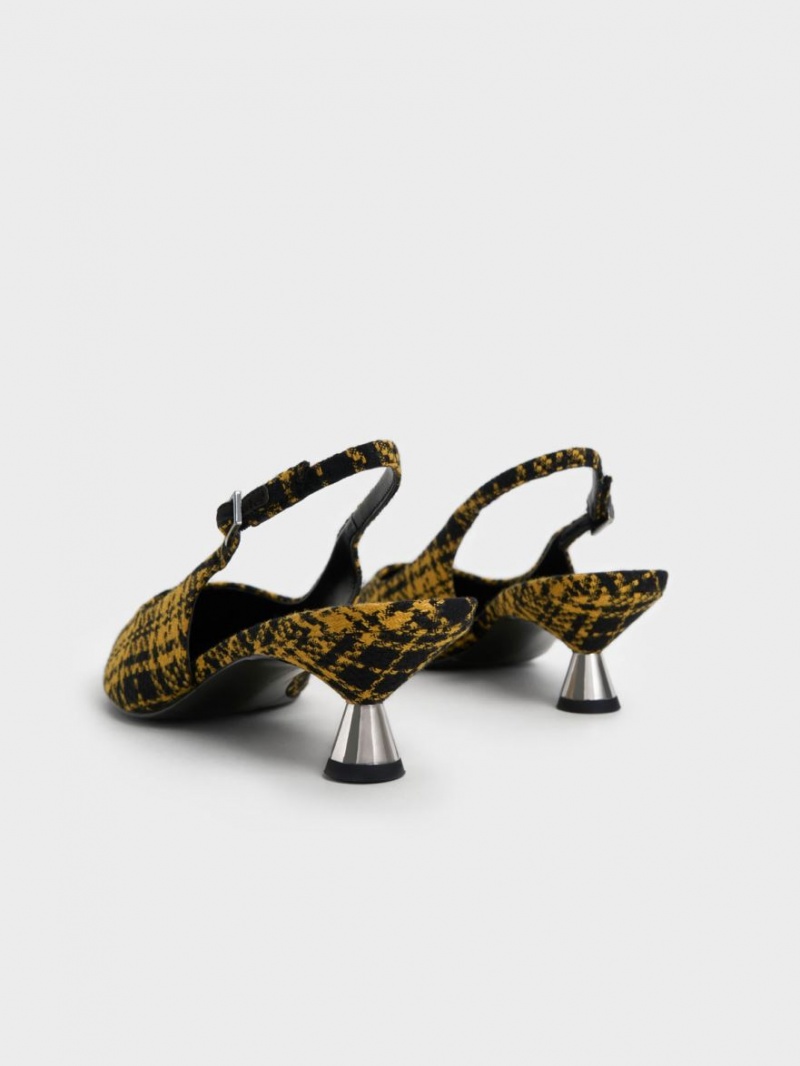 Pumps Charles & Keith Checkered Spool Heel Slingback Galbeni | 210MOUEVC