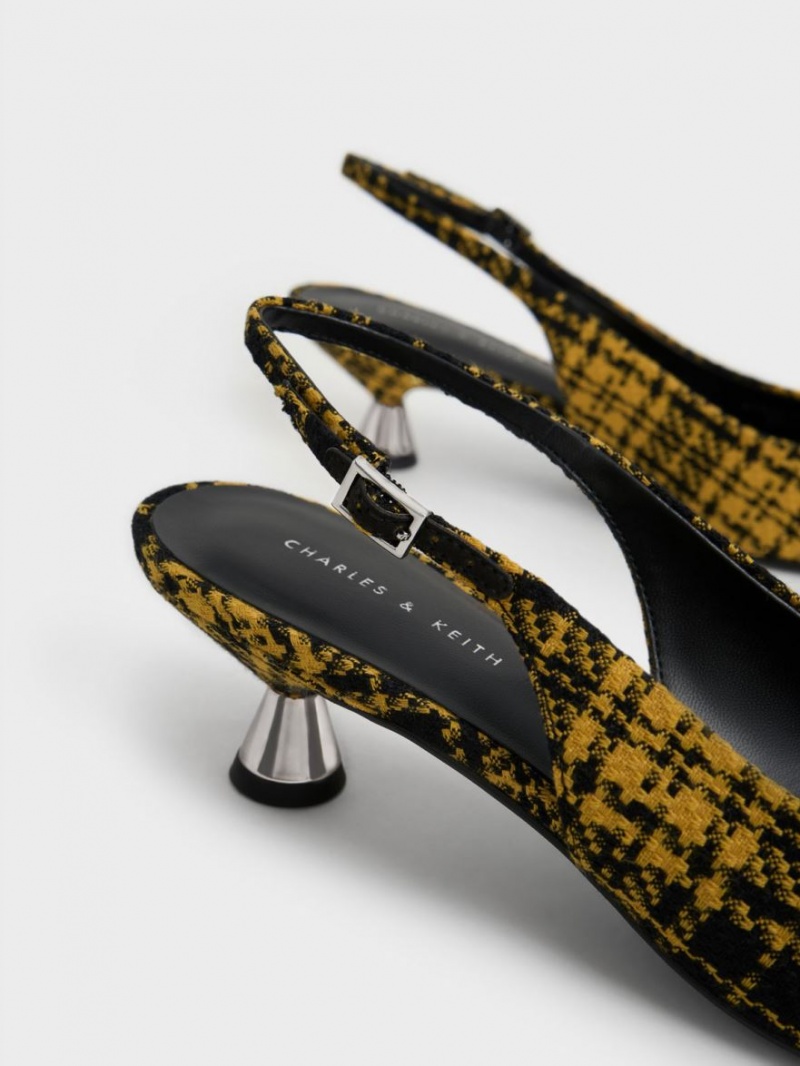 Pumps Charles & Keith Checkered Spool Heel Slingback Galbeni | 210MOUEVC