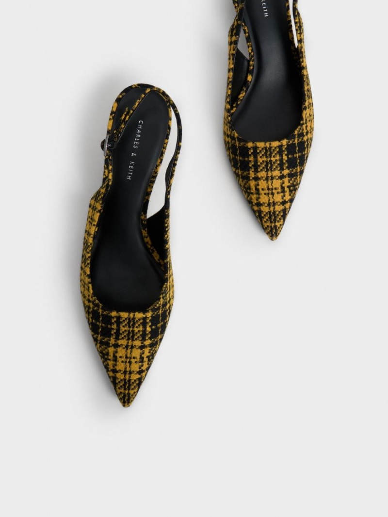 Pumps Charles & Keith Checkered Spool Heel Slingback Galbeni | 210MOUEVC