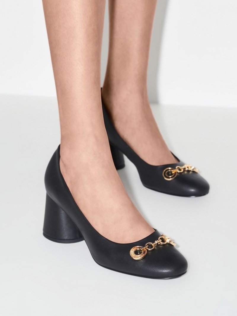 Pumps Charles & Keith Circle Chain-Link Cylindrical Heel Negrii | 530CPDRZW