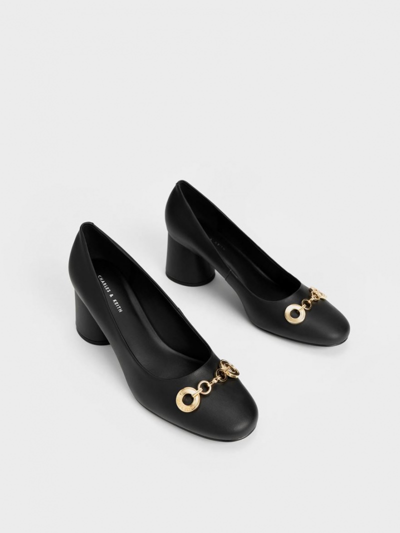 Pumps Charles & Keith Circle Chain-Link Cylindrical Heel Negrii | 530CPDRZW