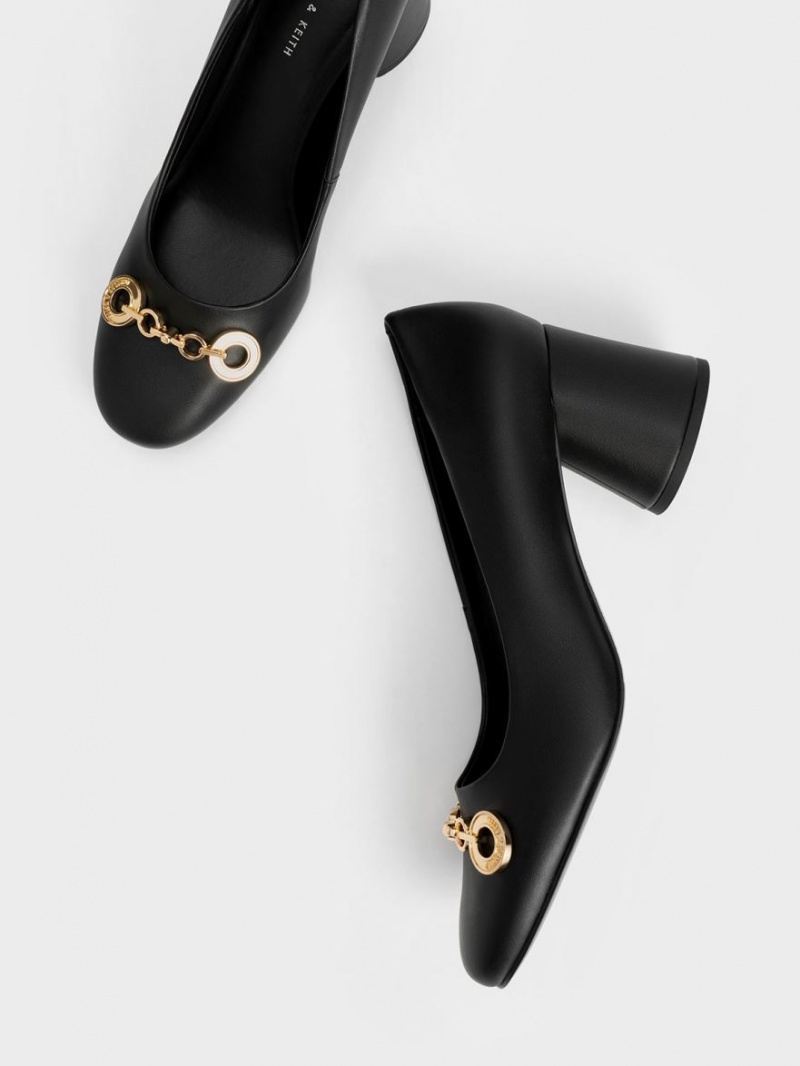 Pumps Charles & Keith Circle Chain-Link Cylindrical Heel Negrii | 530CPDRZW