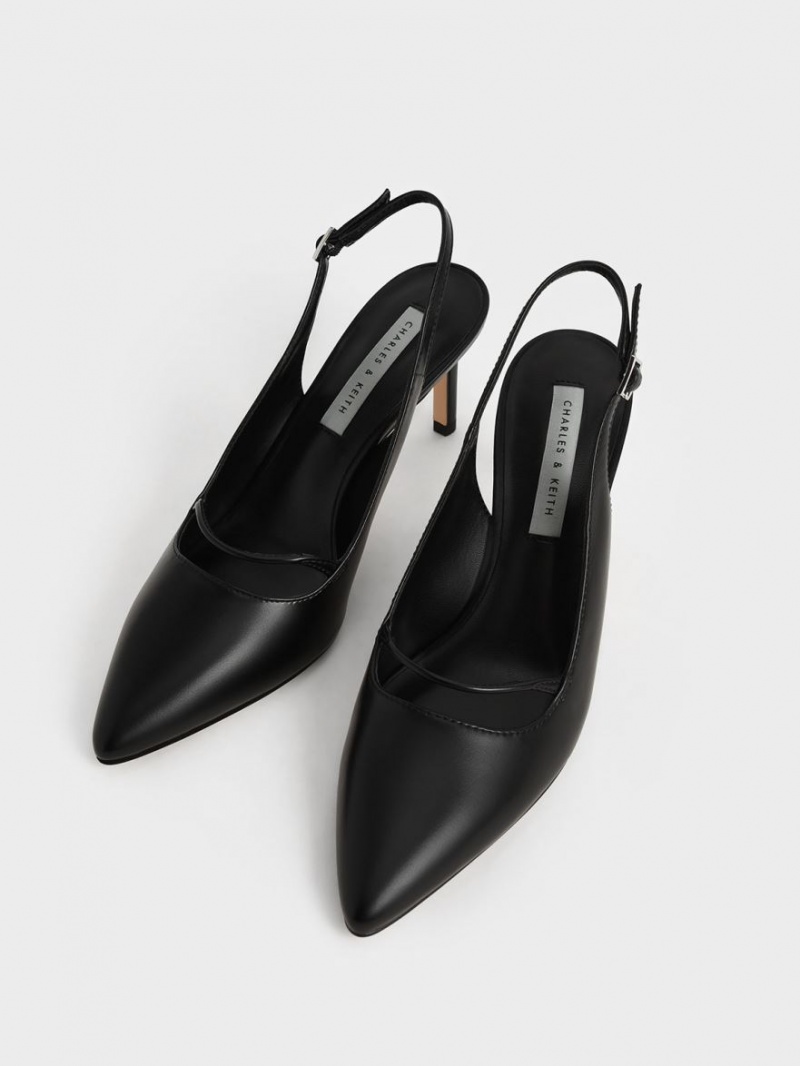 Pumps Charles & Keith Cut-Out Slingback Stiletto Negrii | 963OMBSPF