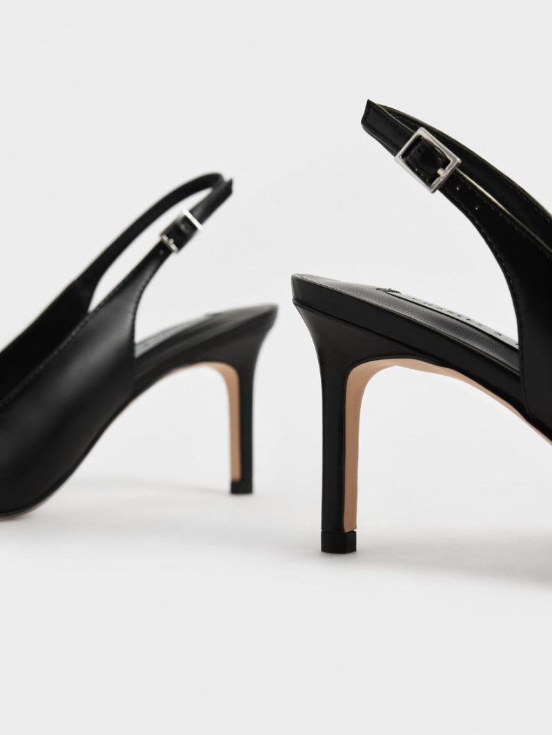 Pumps Charles & Keith Cut-Out Slingback Stiletto Negrii | 963OMBSPF