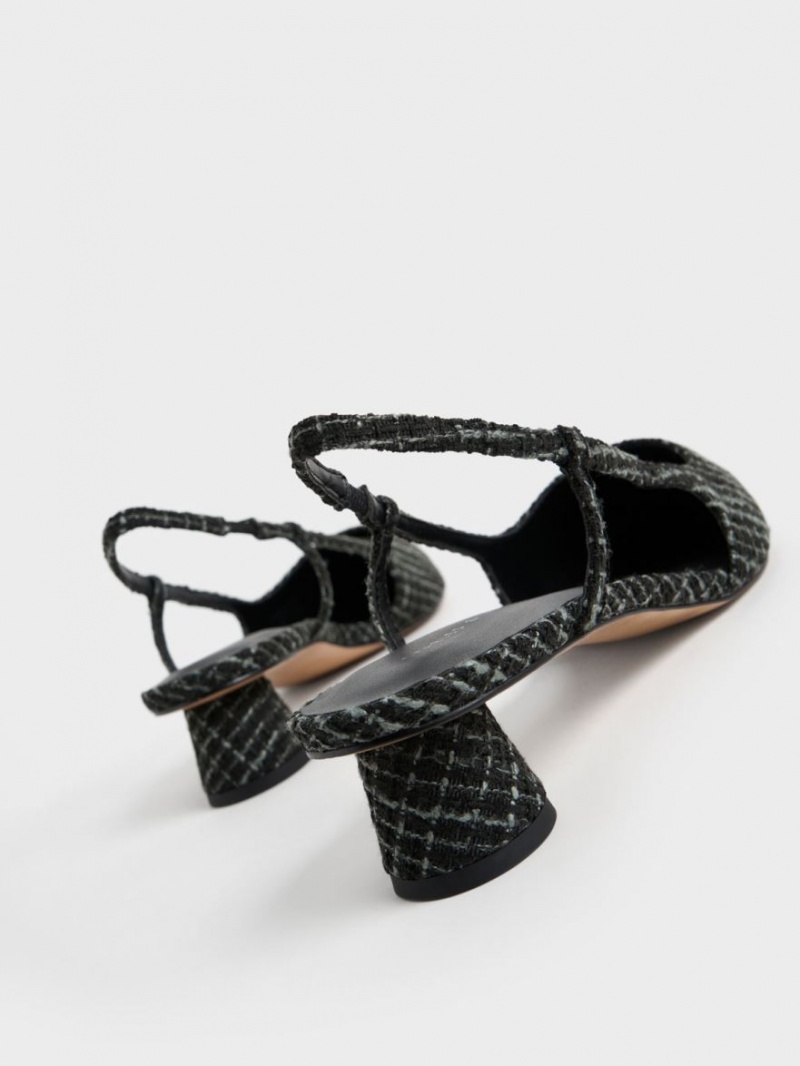 Pumps Charles & Keith Cylindrical Heel Tweed Slingback Negrii | 638HQKTJN