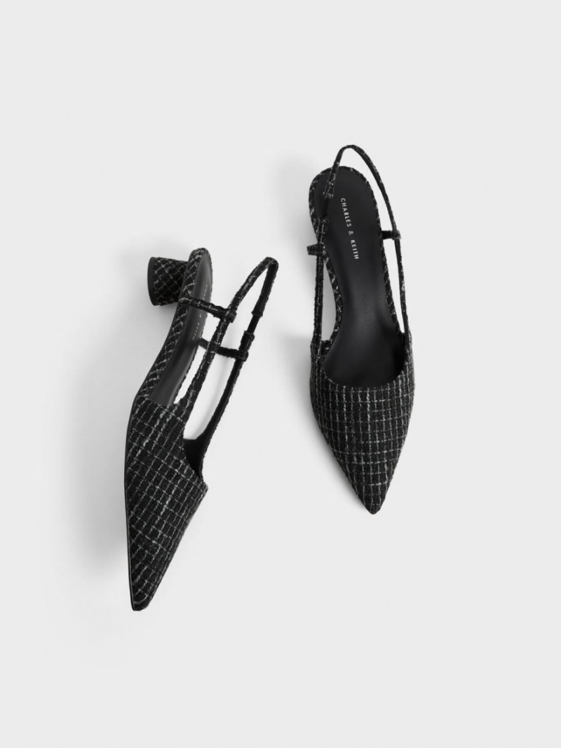 Pumps Charles & Keith Cylindrical Heel Tweed Slingback Negrii | 638HQKTJN