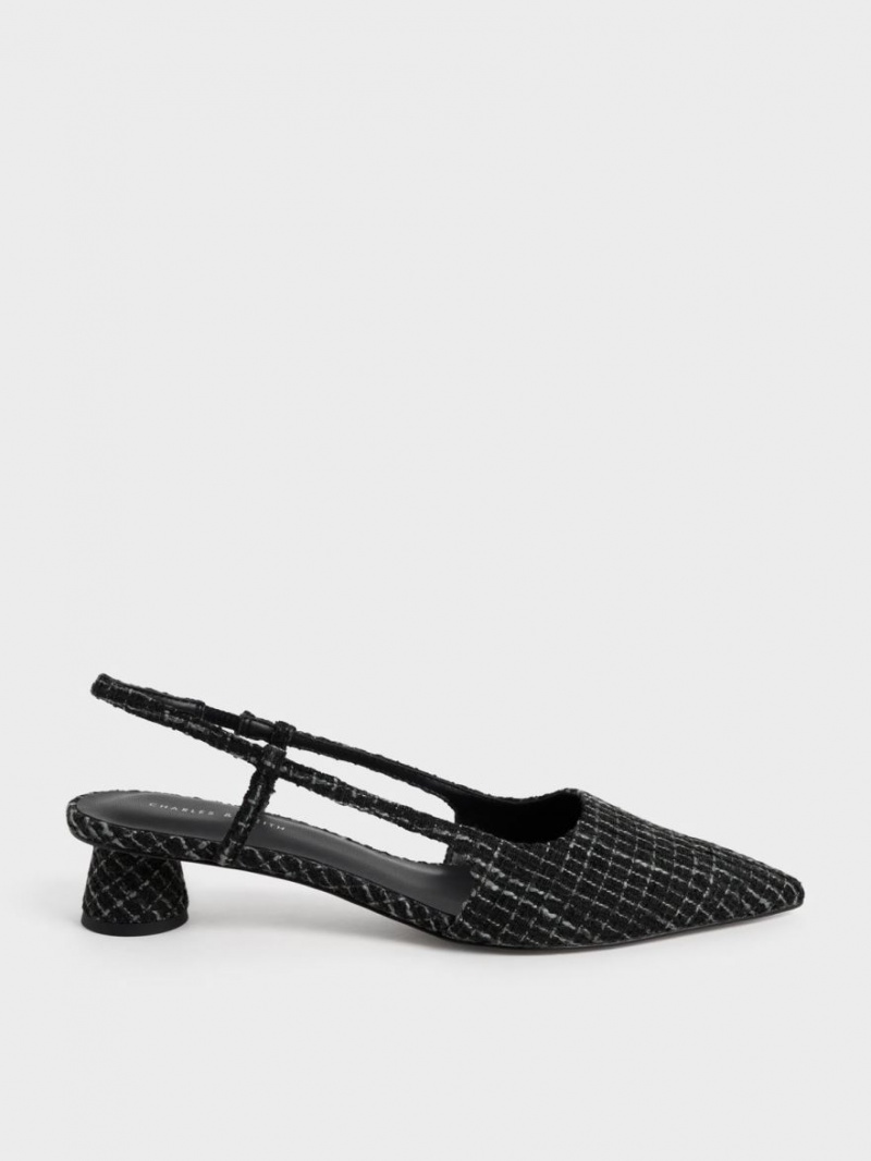 Pumps Charles & Keith Cylindrical Heel Tweed Slingback Negrii | 638HQKTJN