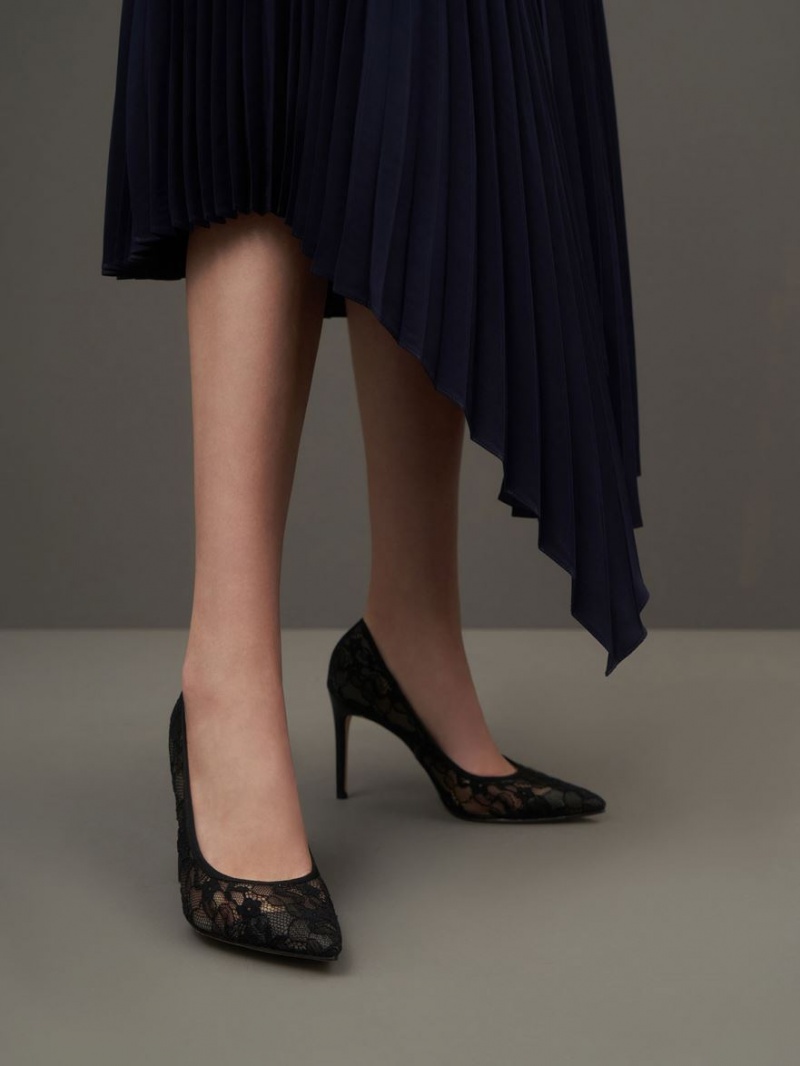 Pumps Charles & Keith Dantela Stiletto Negrii | 719FZCYTK