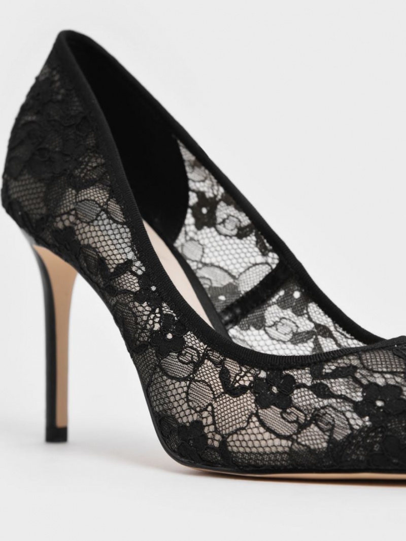 Pumps Charles & Keith Dantela Stiletto Negrii | 719FZCYTK