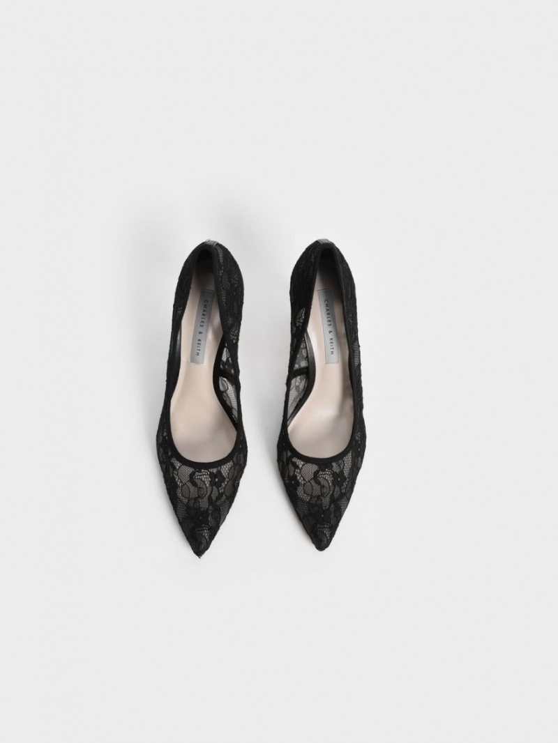 Pumps Charles & Keith Dantela Stiletto Negrii | 719FZCYTK