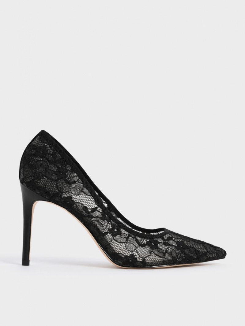 Pumps Charles & Keith Dantela Stiletto Negrii | 719FZCYTK