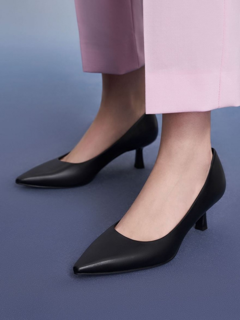 Pumps Charles & Keith Emmy Pointed Kitten Heel Negrii | 813PKQZYT