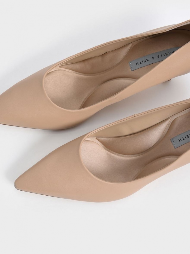 Pumps Charles & Keith Emmy Pointed Kitten Heel Bej | 749KGATOR