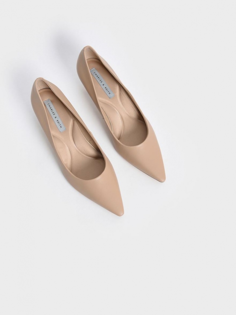 Pumps Charles & Keith Emmy Pointed Kitten Heel Bej | 749KGATOR