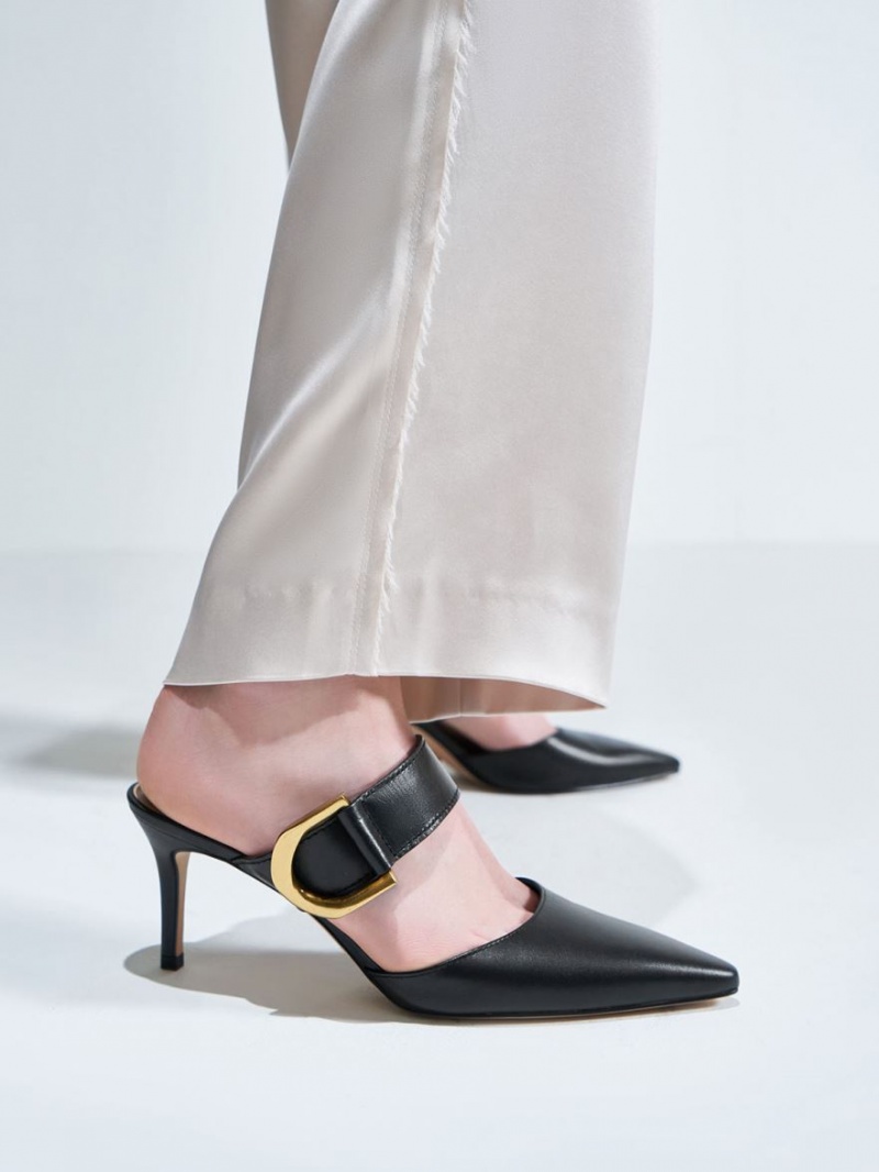 Pumps Charles & Keith Gabine Buckled Piele Mule Negrii | 931FLTSXV