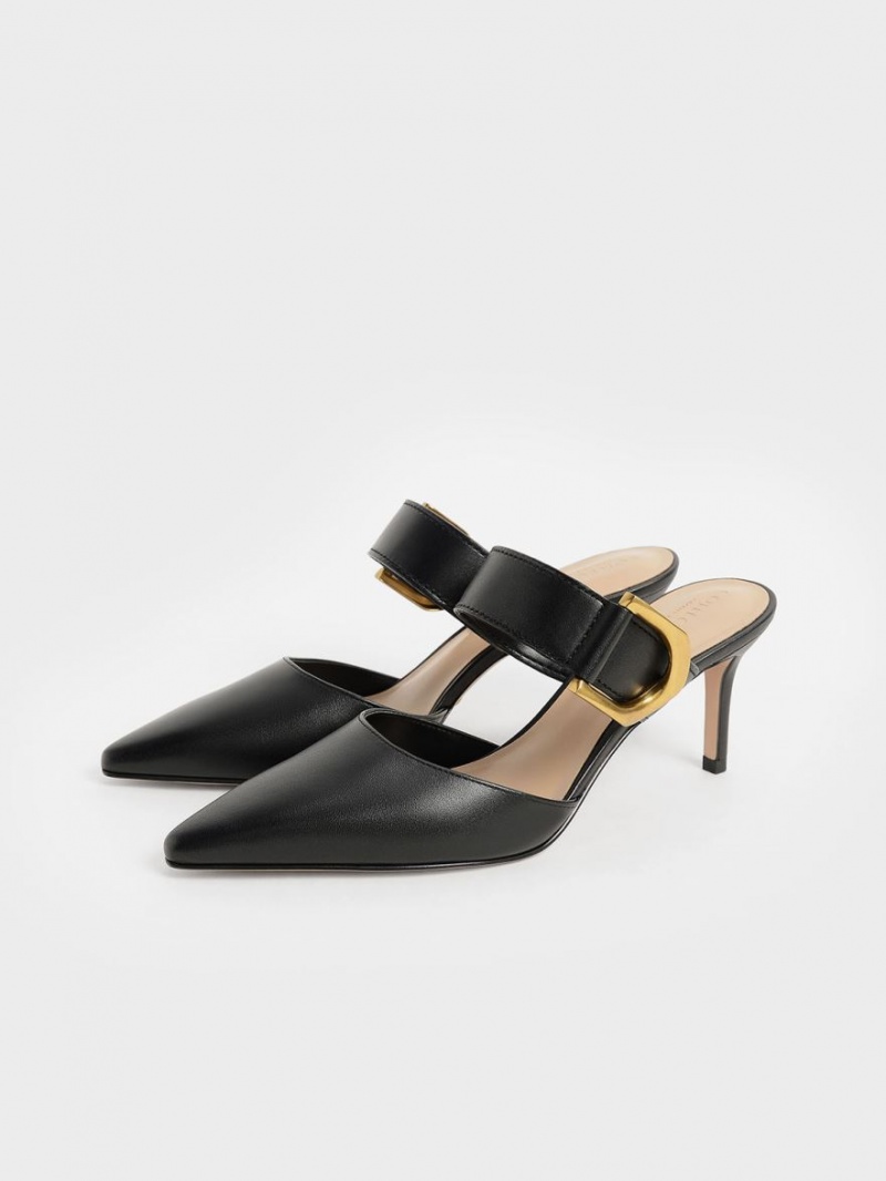 Pumps Charles & Keith Gabine Buckled Piele Mule Negrii | 931FLTSXV