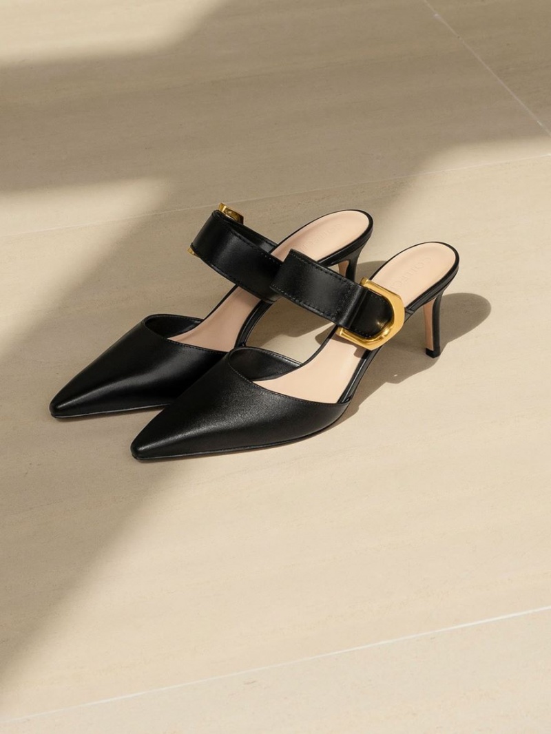 Pumps Charles & Keith Gabine Buckled Piele Mule Negrii | 931FLTSXV