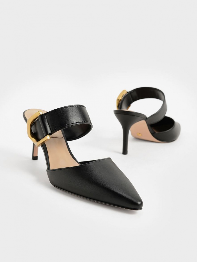 Pumps Charles & Keith Gabine Buckled Piele Mule Negrii | 931FLTSXV