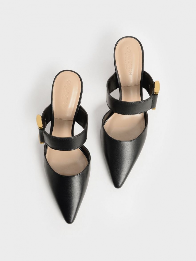 Pumps Charles & Keith Gabine Buckled Piele Mule Negrii | 931FLTSXV