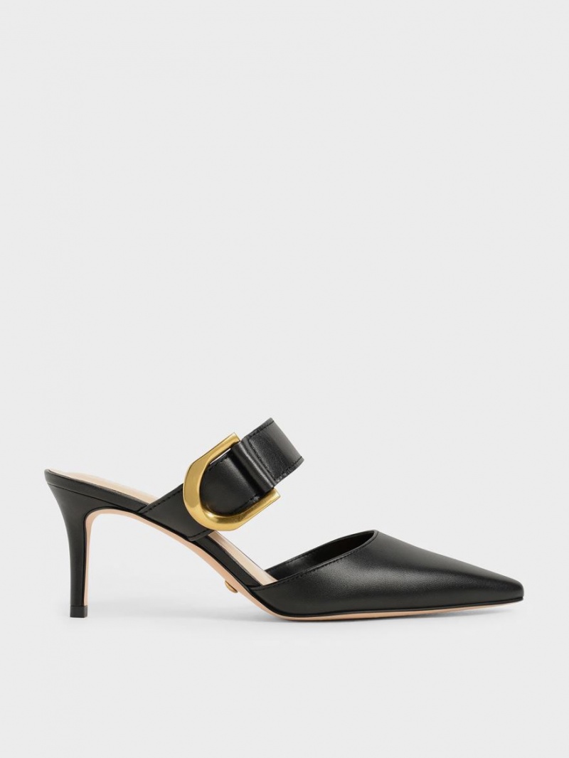 Pumps Charles & Keith Gabine Buckled Piele Mule Negrii | 931FLTSXV