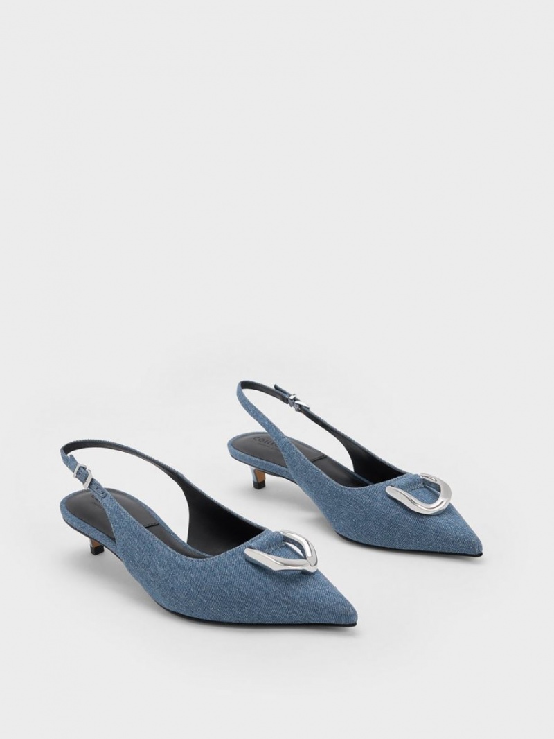 Pumps Charles & Keith Gabine Denim Slingback Albastri | 048PCSWLV