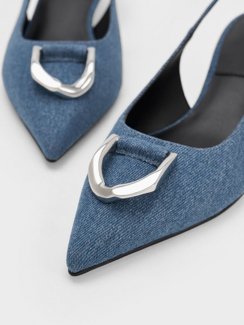 Pumps Charles & Keith Gabine Denim Slingback Albastri | 048PCSWLV