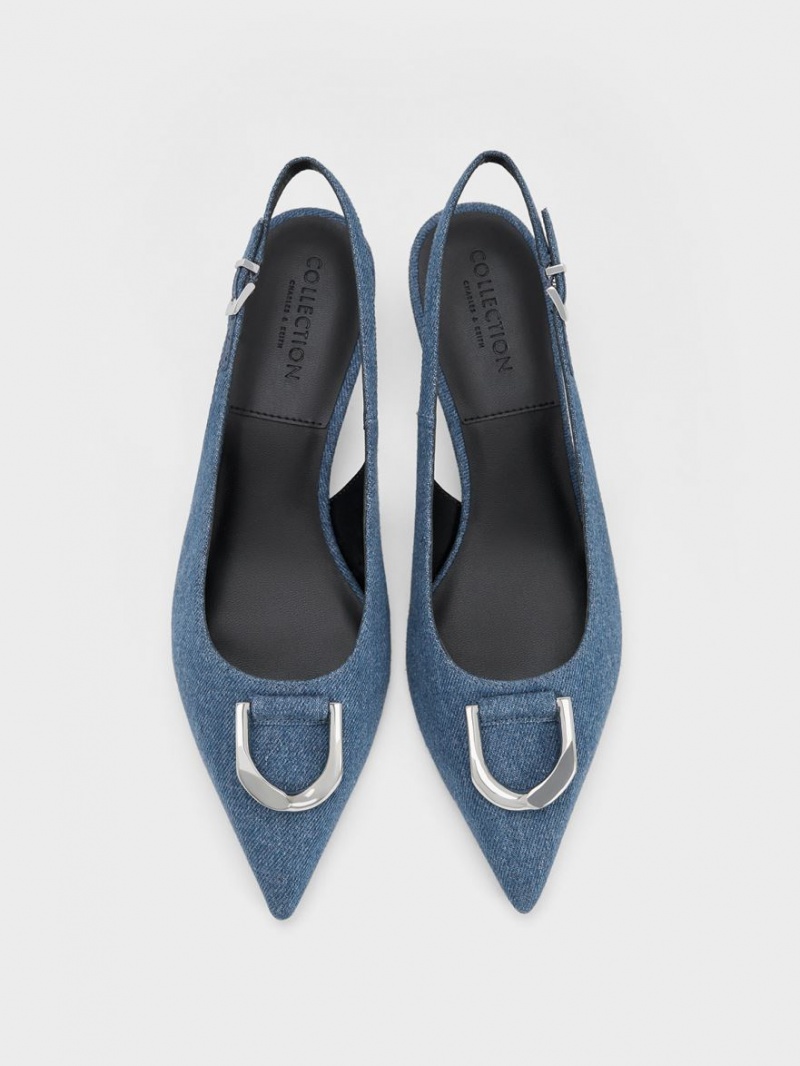 Pumps Charles & Keith Gabine Denim Slingback Albastri | 048PCSWLV