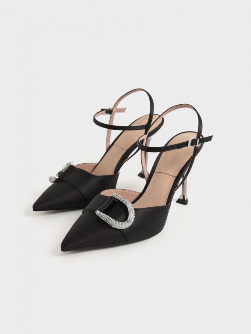Pumps Charles & Keith Gabine Gem-Embellished Back Curea Negrii | 083NWADIZ