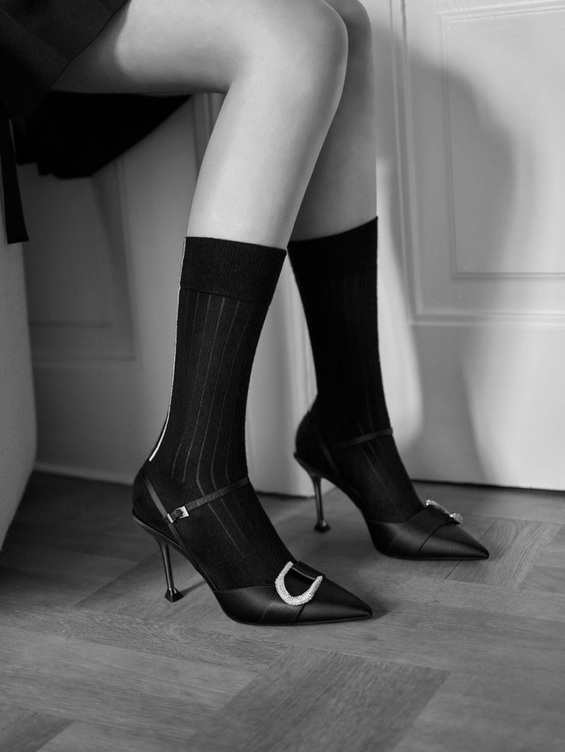 Pumps Charles & Keith Gabine Gem-Embellished Back Curea Negrii | 083NWADIZ