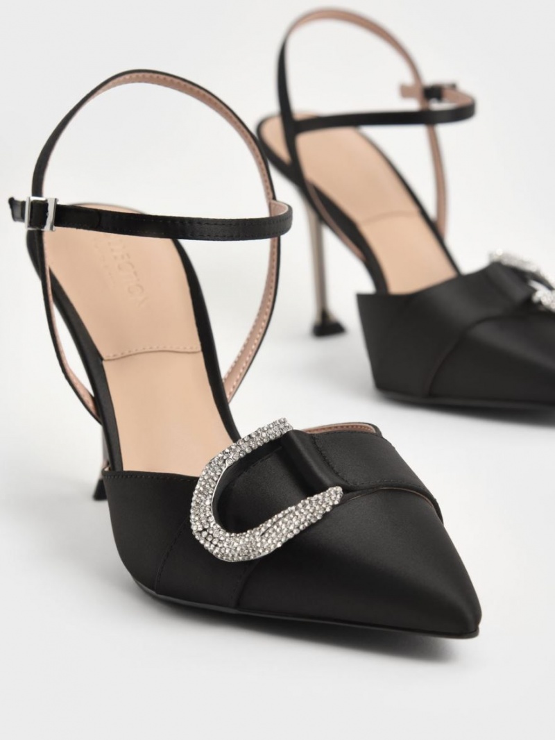 Pumps Charles & Keith Gabine Gem-Embellished Back Curea Negrii | 083NWADIZ