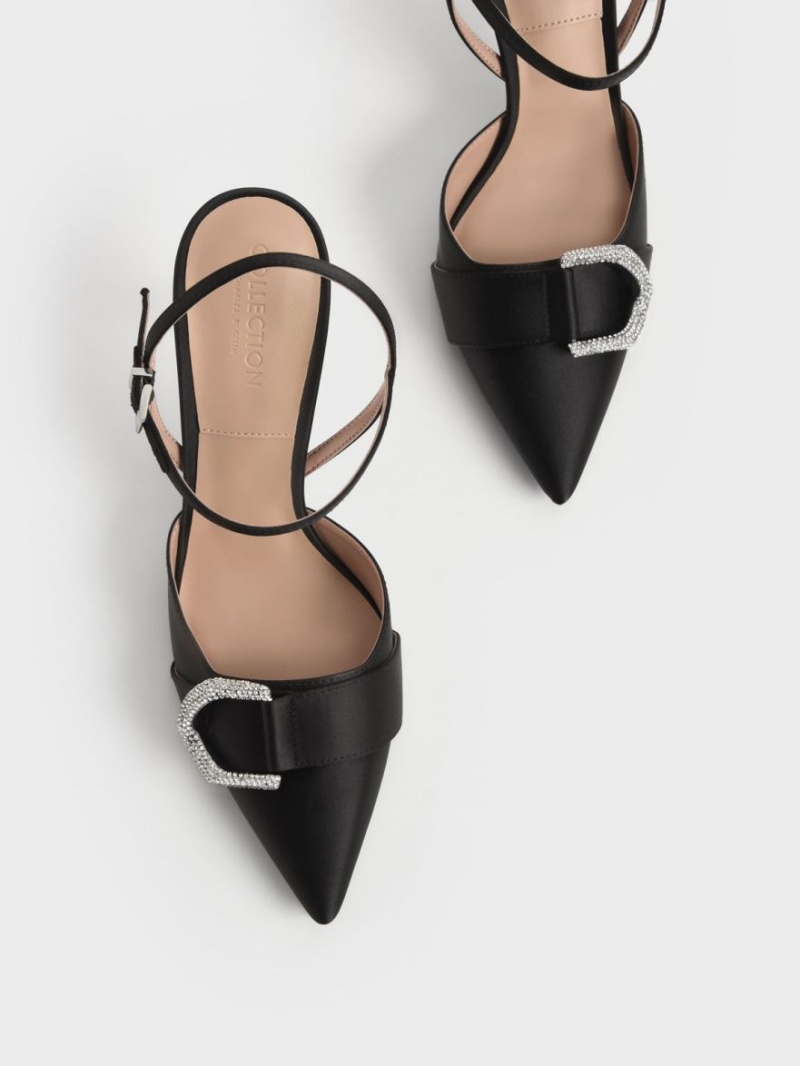 Pumps Charles & Keith Gabine Gem-Embellished Back Curea Negrii | 083NWADIZ
