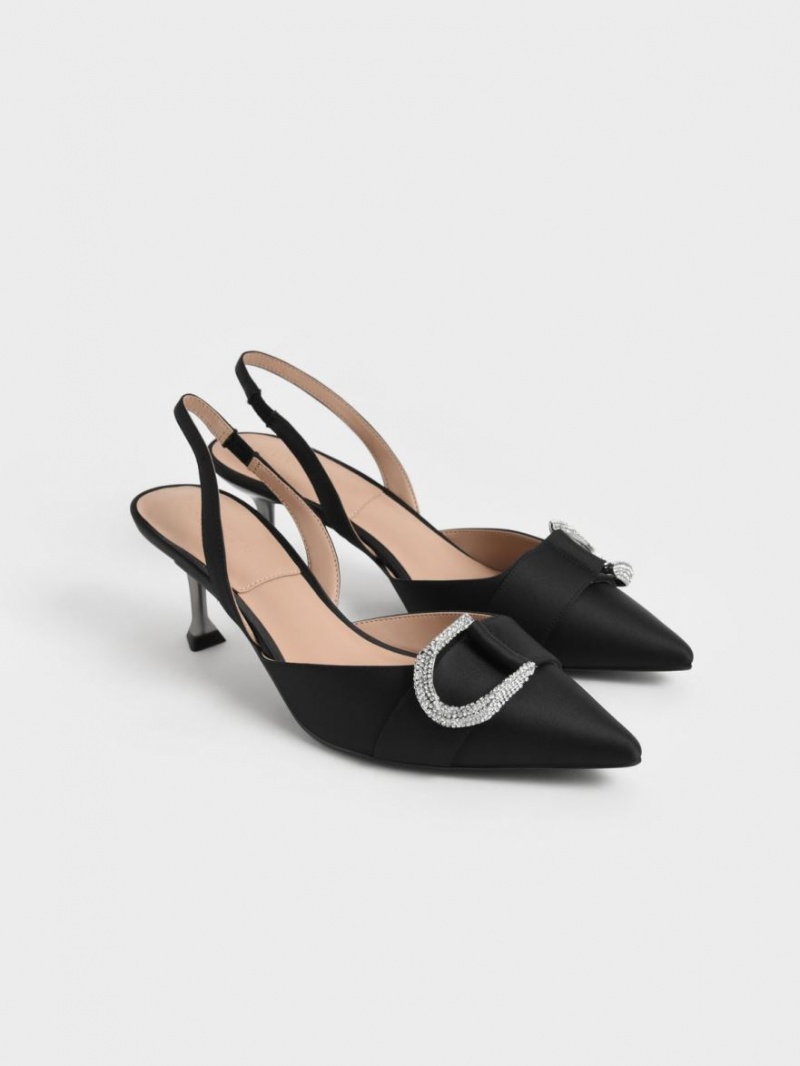 Pumps Charles & Keith Gabine Gem-Embellished Slingback Negrii | 705OKSIWT