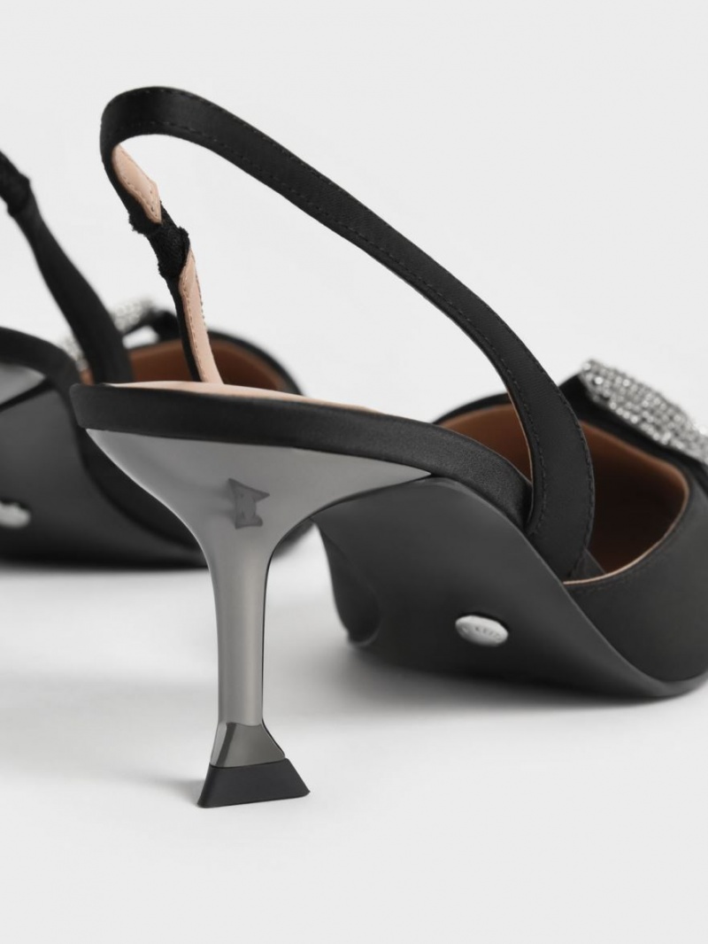 Pumps Charles & Keith Gabine Gem-Embellished Slingback Negrii | 705OKSIWT