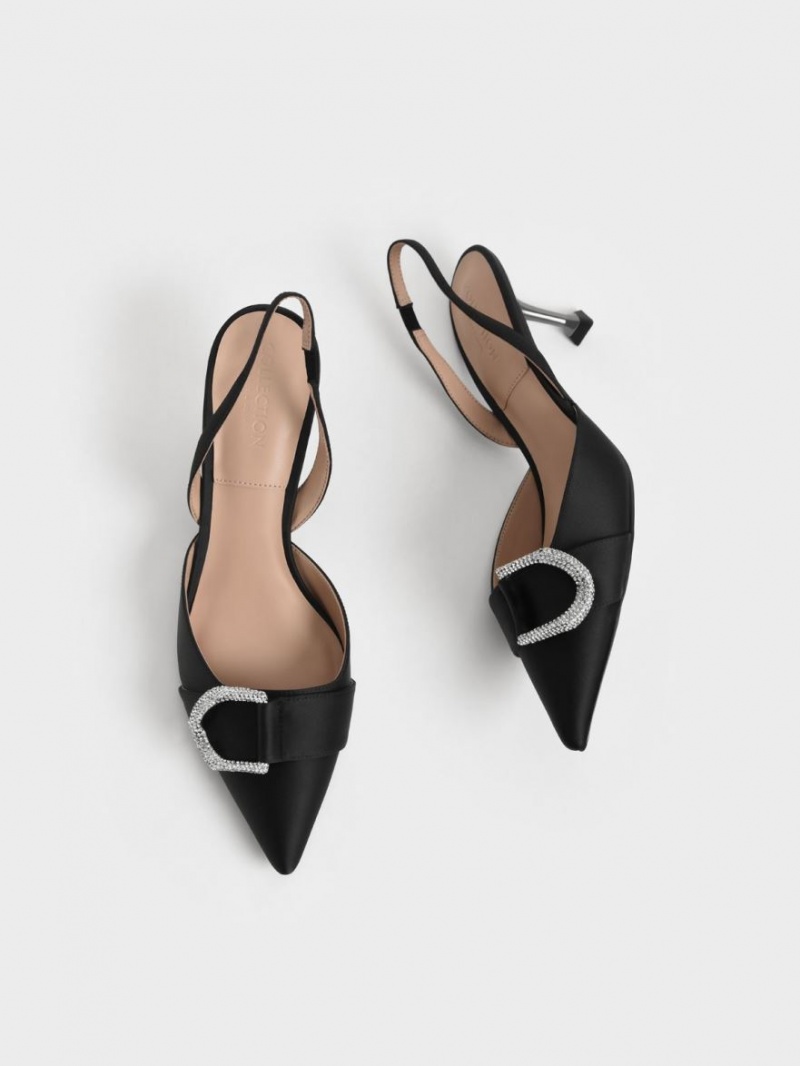 Pumps Charles & Keith Gabine Gem-Embellished Slingback Negrii | 705OKSIWT