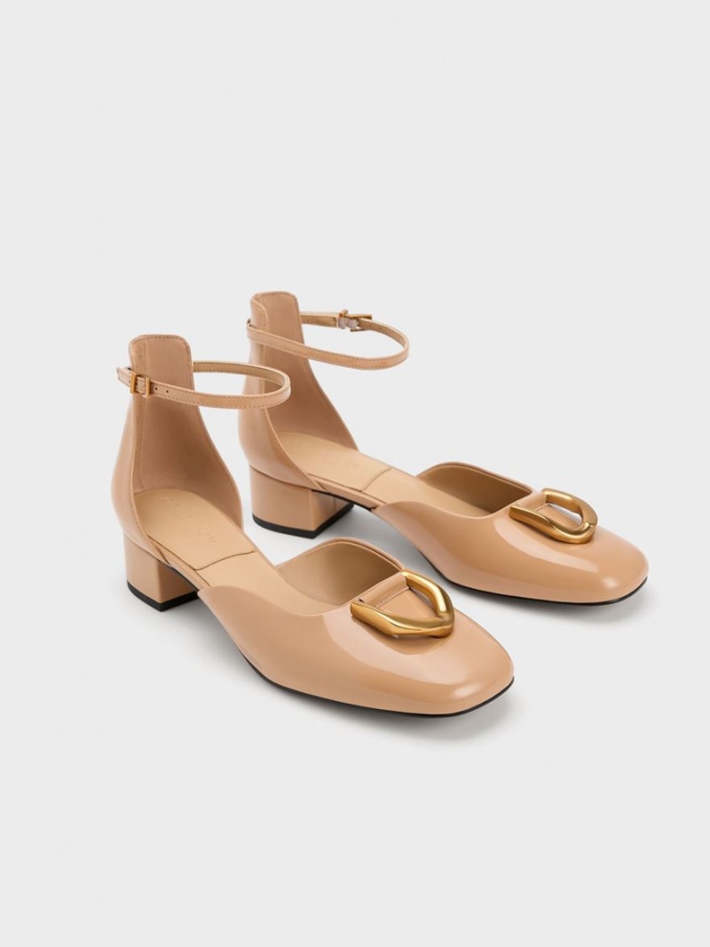 Pumps Charles & Keith Gabine Lacuita Piele D'Orsay Bej | 621TKMJNG