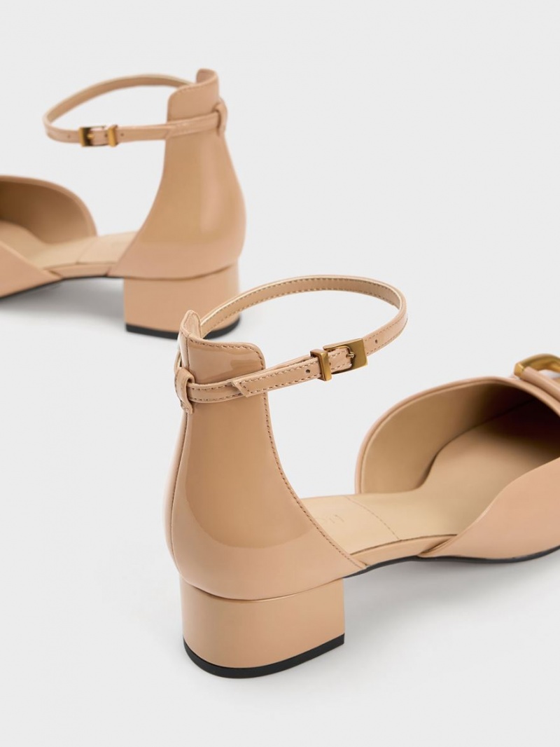 Pumps Charles & Keith Gabine Lacuita Piele D'Orsay Bej | 621TKMJNG