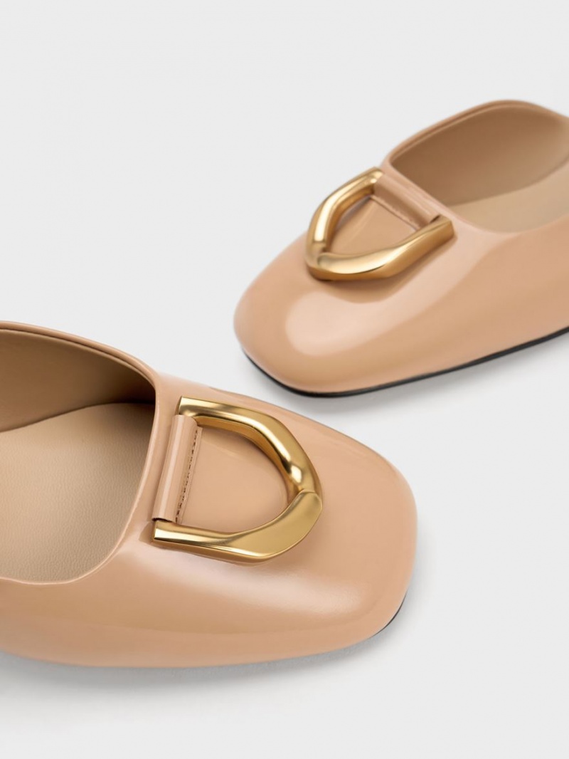 Pumps Charles & Keith Gabine Lacuita Piele D'Orsay Bej | 621TKMJNG