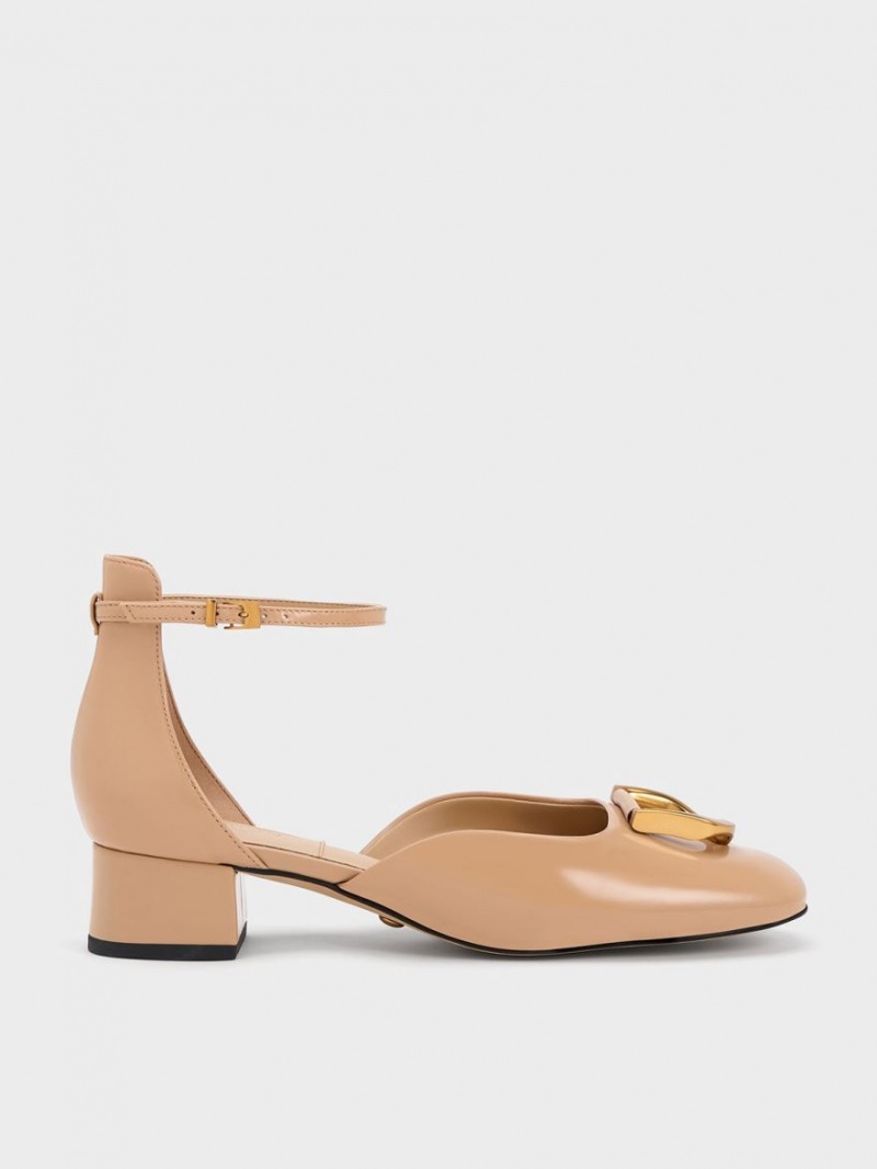 Pumps Charles & Keith Gabine Lacuita Piele D\'Orsay Bej | 621TKMJNG