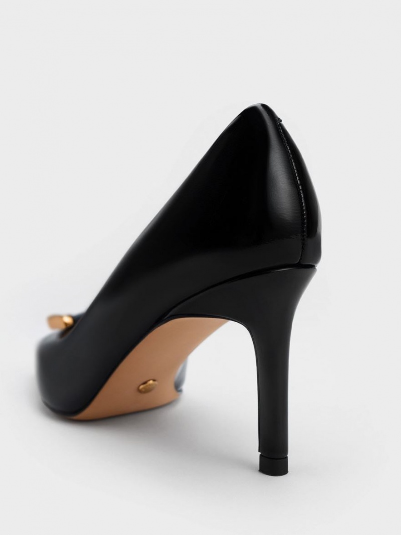 Pumps Charles & Keith Gabine Lacuita Piele Tapered Negrii | 095BXSYRT