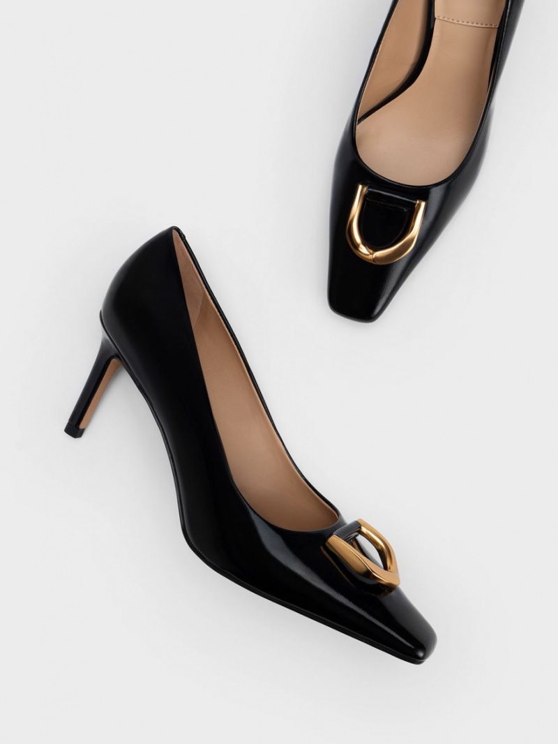 Pumps Charles & Keith Gabine Lacuita Piele Tapered Negrii | 095BXSYRT