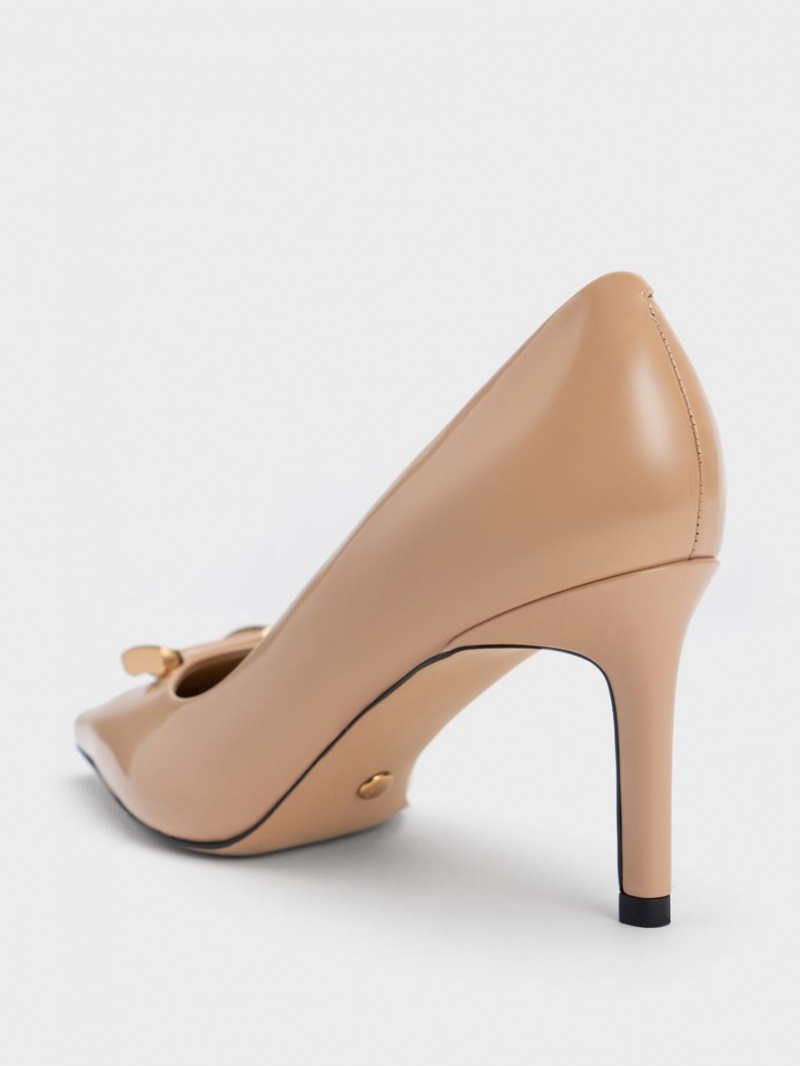 Pumps Charles & Keith Gabine Lacuita Piele Tapered Bej | 340PCAQRM