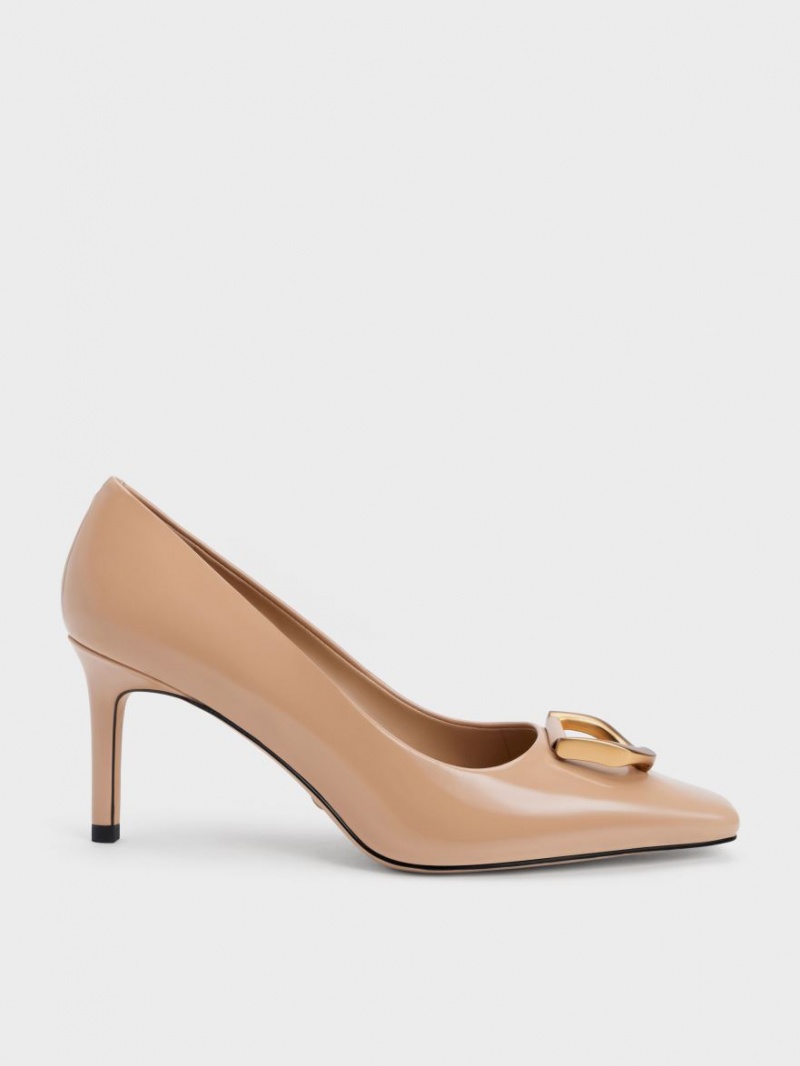 Pumps Charles & Keith Gabine Lacuita Piele Tapered Bej | 340PCAQRM
