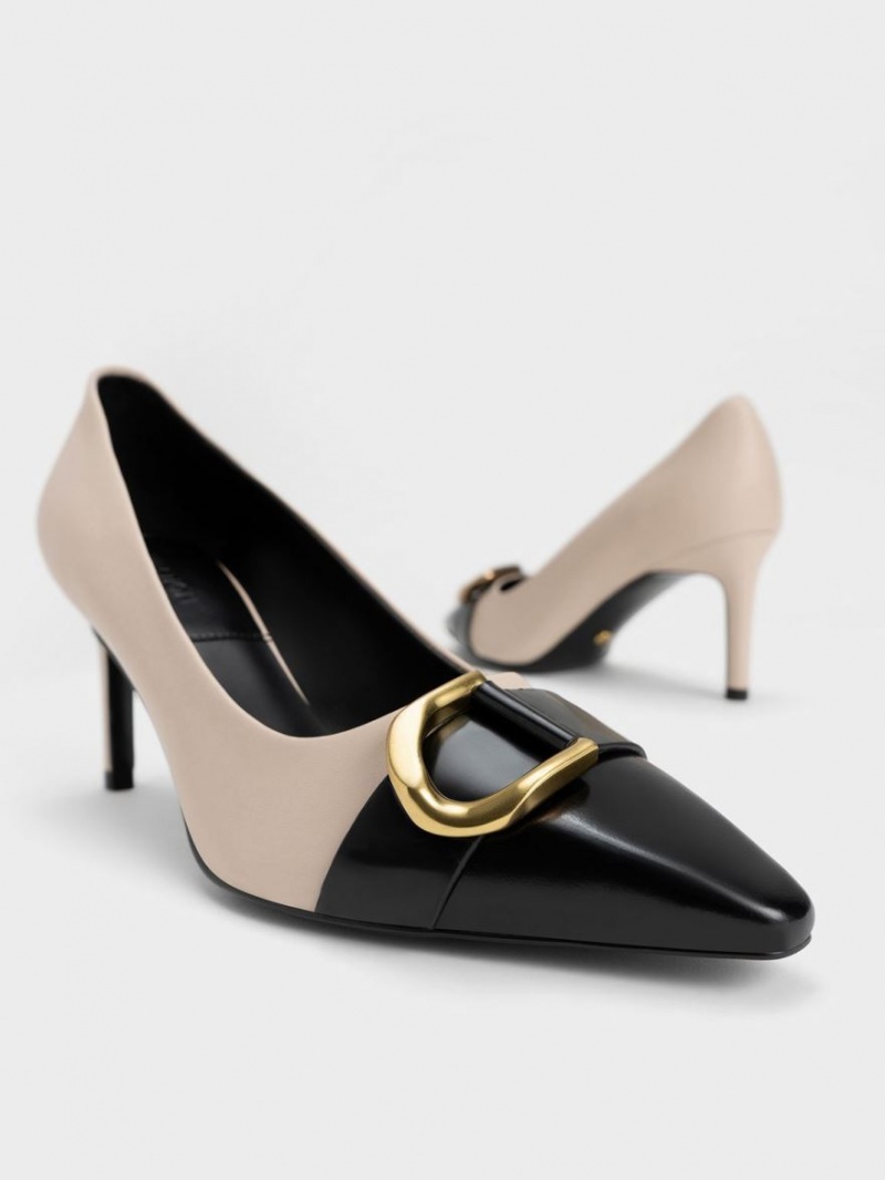Pumps Charles & Keith Gabine Piele Bombeu-Cap Bej | 543AGPOXQ