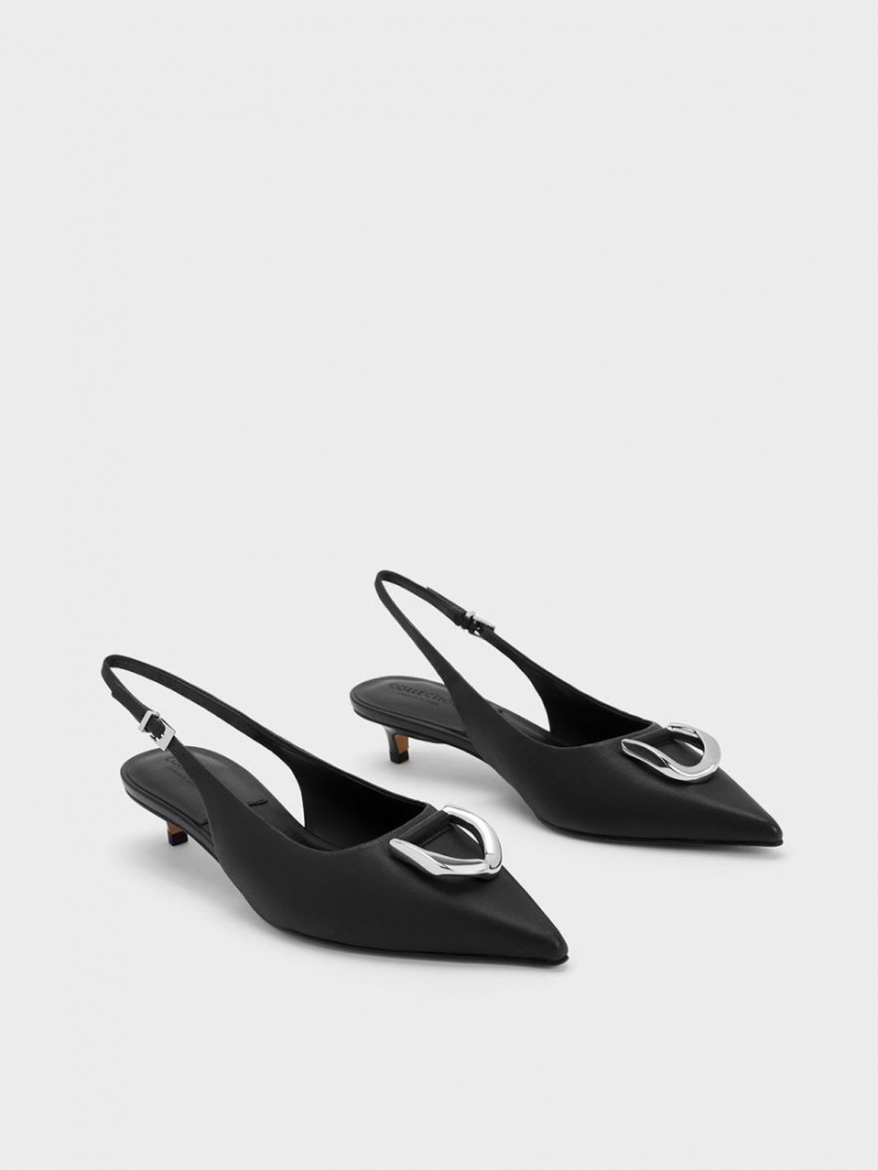 Pumps Charles & Keith Gabine Piele Slingback Negrii | 649DNMJZF