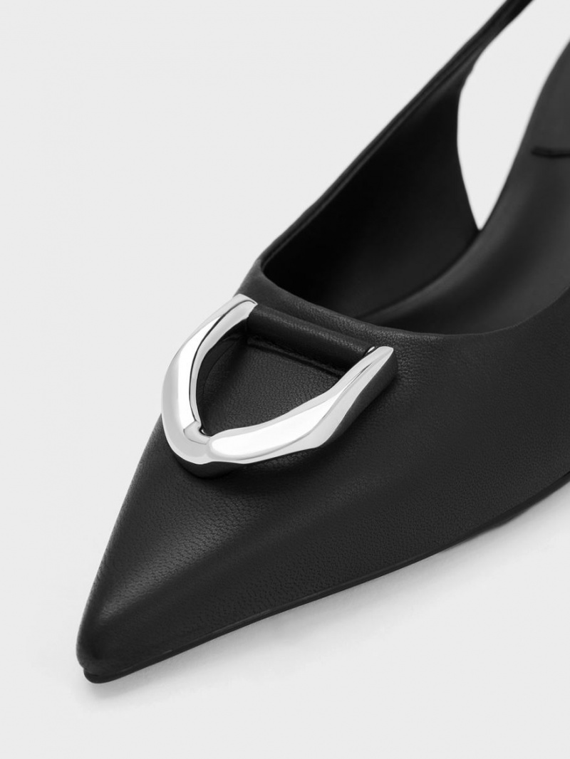 Pumps Charles & Keith Gabine Piele Slingback Negrii | 649DNMJZF