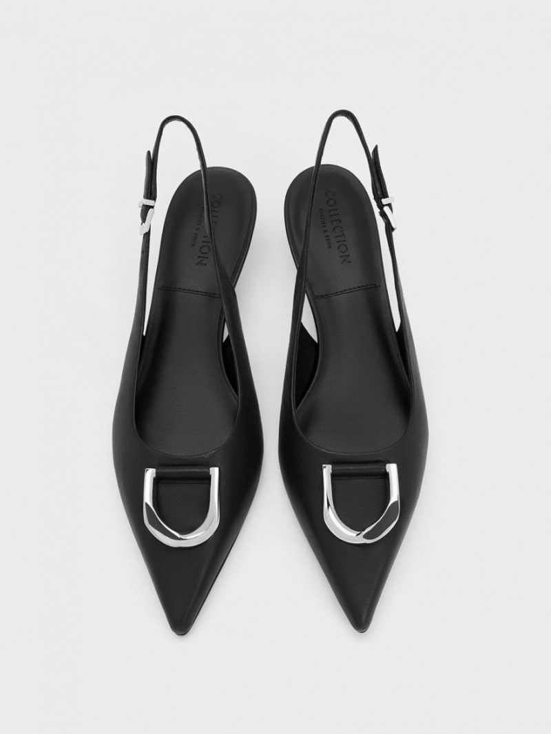 Pumps Charles & Keith Gabine Piele Slingback Negrii | 649DNMJZF