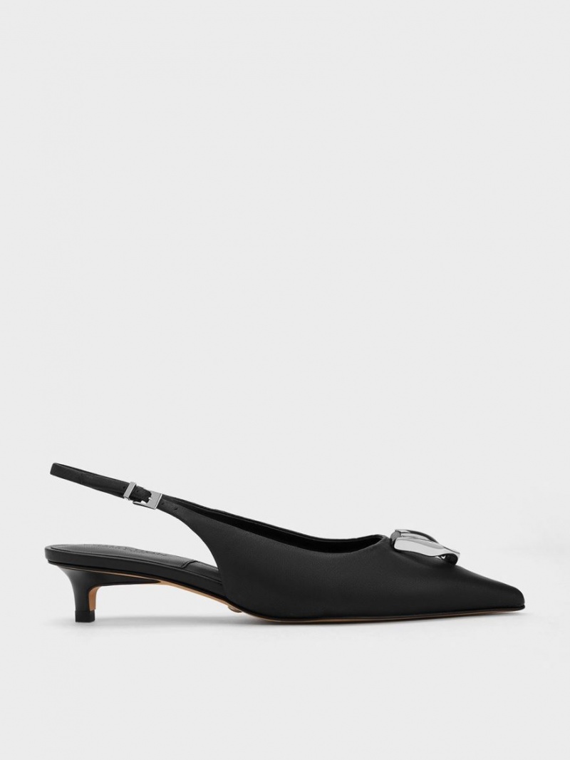 Pumps Charles & Keith Gabine Piele Slingback Negrii | 649DNMJZF