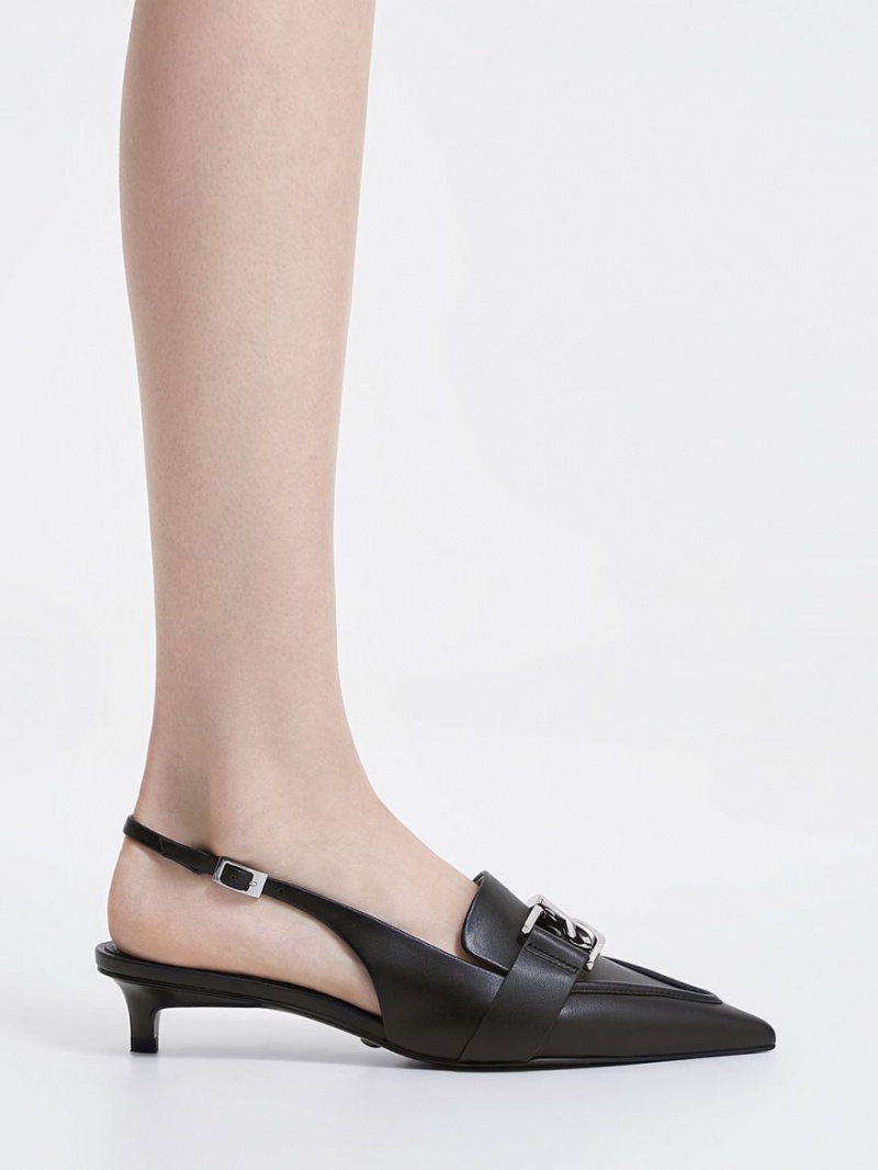 Pumps Charles & Keith Gabine Piele Slingback Negrii | 463IPTOUW